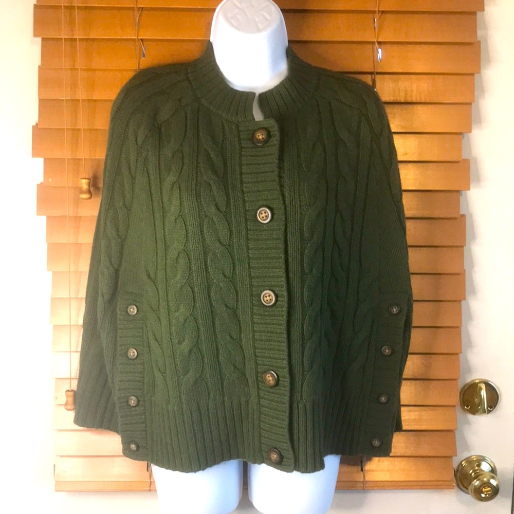 Banana Republic olive sweater poncho cape cable knit